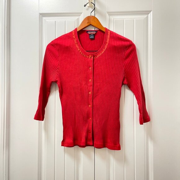 Vintage Mac & Jac Red 3/4 Sleeve Button-Up Cardigan - M - Picture 2 of 11